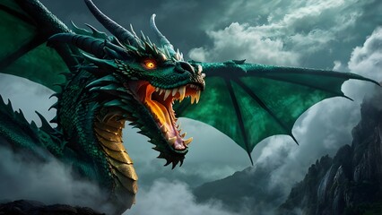 Mythical Dragon with Glowing Eyes and Arcane Power