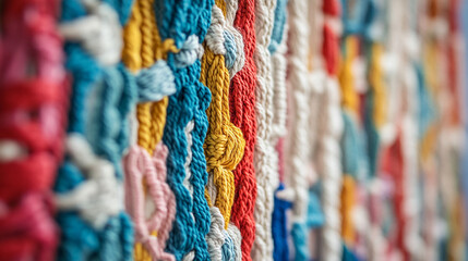 Colorful twisted threads texture background pattern design image art yarn rope knit craft weave fiber