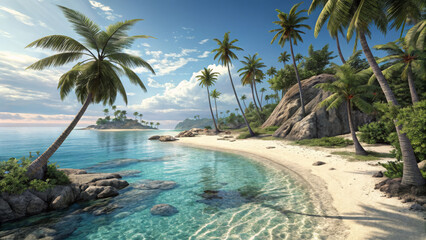 Obraz premium Crystal-clear waters and white sandy beaches in high resolution, Tropical Beach Paradise