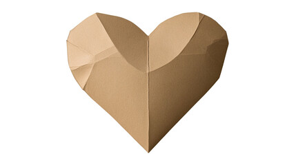 A unique origami heart made from brown paper, symbolizing love and creativity in art.