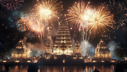 Naklejka premium Hindu Festival of Lights Illustrated with Colorful Fireworks