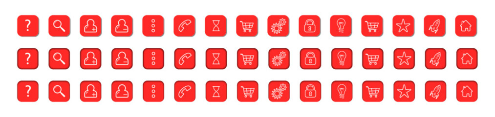 3d ui user interface communication red push button for webpage vector. Creative web application buttons collection icons illustration. Red buttons to use for web programming, phone applications.