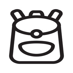 Line icon of a classic backpack with visible straps and front pocket. Ideal for school, travel, or general use in educational and adventure-themed designs.