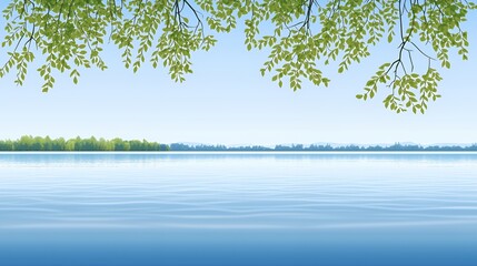 Serene Lake Landscape with Green Trees and Blue Sky
