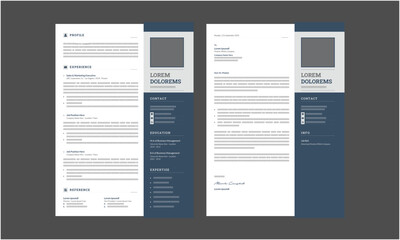 Minimalist resume and cover letter layout design. Professional resume cv template. Vector illustration