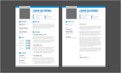 Minimalist resume and cover letter layout design. Professional resume cv template. Vector illustration