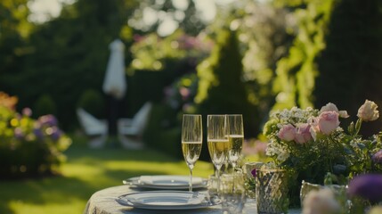 Lottery jackpot winner hosting a lavish garden party in a private estate. Featuring celebration and luxury