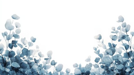 A serene watercolor illustration of blue leaves against a white background.