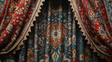 Obraz premium Intricate vintage persian rug draped luxurious texture rich colors detailed design authentic antique