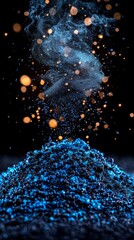 Ethereal crystal smoke display dark studio abstract art artistic environment close-up view blue and black concept