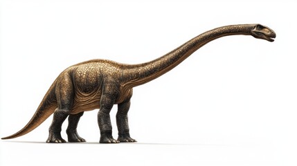 Obraz premium Brown Sauropod Dinosaur with Long Neck on White Background