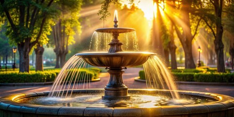 Majestic Park's fountain cascades beautifully, captured in a stunning high-resolution aerial nature photograph.