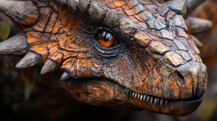 Naklejka premium Close Up of a Brown and Orange Scaled Dragon Head