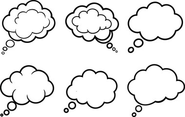 Line cloud. Simple sky outline clouds. Abstract comic cloudy different shapes