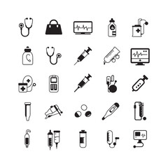 medical icons set vector elements design including stethoscope syringe medicine bottle hospital and pharmacy symbols
