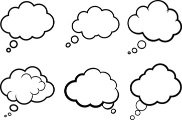 Line cloud. Simple sky outline clouds. Abstract comic cloudy different shapes. Puffy, fluffy and cumulus cloudscape icons