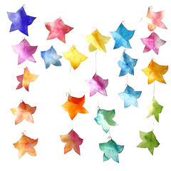 Obraz premium Watercolor splash star garland features vibrant colors and dancing designs adorning a modern wall space, Splash Star Garland Dancing Colors Adorning Your Page