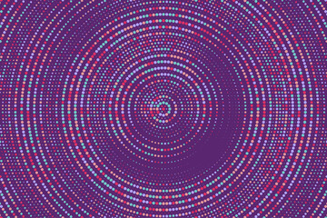 Marron, aqua, crimson colorful halftone festival background. Radial halftone gradient background. Fading effect polka dot multicolor background for fabric, banner, poster, web, wallpaper and more.