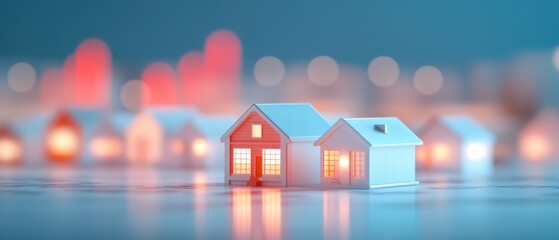 Naklejka premium Miniature Houses with Real Estate Market Graph.