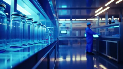 Engineers experimenting with electrochemical cells in a brightly lit, modern laboratory.
