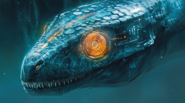 Closeup of a Glowing Blue and Orange Fantasy Snake