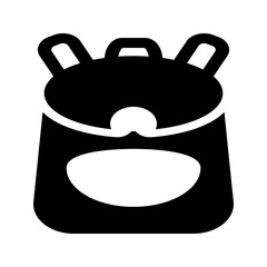 Solid icon of a backpack featuring a prominent front pocket and double straps, symbolizing readiness for school, travel, or adventure. Ideal for educational or trip-related visuals.