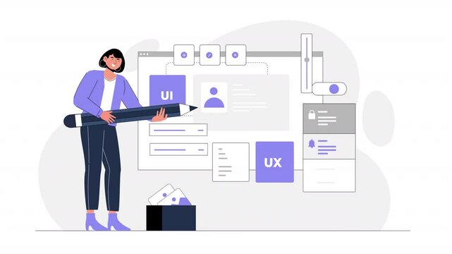 Vector character scene animation highlighting UI/UX designers collaborating, conducting user research, and designing seamless interfaces to ensure an optimal user experience for digital products.