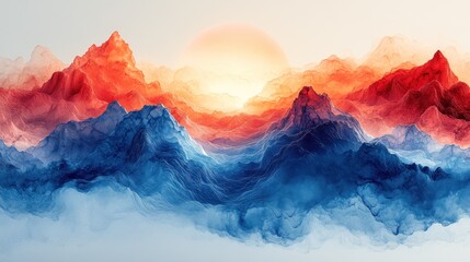 Fototapeta premium Abstract Mountain Sunrise Landscape. Possible Use Background for creative designs