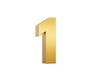 3D Golden number 1 One with a shiny, metallic appearance and smooth surface, 3d illustration