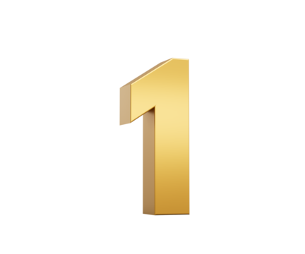3D Golden number 1 One with a shiny, metallic appearance and smooth surface, 3d illustration
