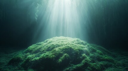 Obraz premium Ethereal Light Rays Over Lush Green Forest Floor