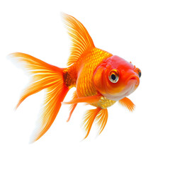 This vibrant orange goldfish glides effortlessly in a clear space, highlighting its shimmering scales and delicate fins, Orange Goldfish Isolated on transparent background