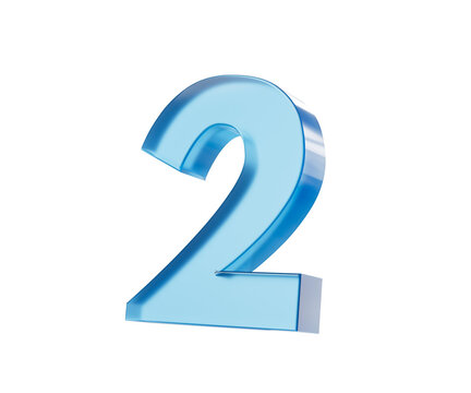 3d Glossy Blue number 2 or Two with a gradient of blue shades. 3d illustration