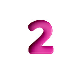 Vibrant pink number 2 Two in bold gradient font with a slight shadow effect, 3d illustration