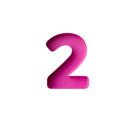 Vibrant pink number 2 Two in bold gradient font with a slight shadow effect, 3d illustration