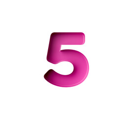 Vibrant pink number 5 Five in bold gradient font with a slight shadow effect, 3d illustration