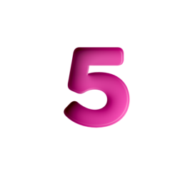 Vibrant pink number 5 Five in bold gradient font with a slight shadow effect, 3d illustration
