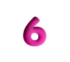 Vibrant pink number 6 Six in bold gradient font with a slight shadow effect, 3d illustration