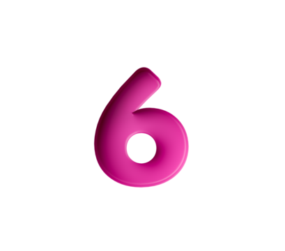 Vibrant pink number 6 Six in bold gradient font with a slight shadow effect, 3d illustration