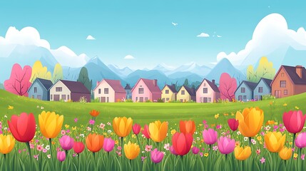 A beautiful illustration depicting a charming spring landscape scene