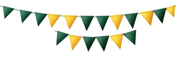 Colorful bunting flags hanging, perfect for decoration at celebrations, parties, or festive events outdoors.