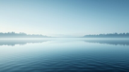 Fototapeta premium Serene Misty Lake Under Soft Blue Morning Light