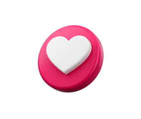 3d Pink button with a white heart symbol, representing a 