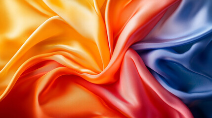 Obraz premium Abstract colorful silk fabric texture background image red blue soft waves drape style shiny vogue