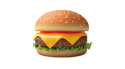Delicious cheeseburger with lettuce, tomato, and a sesame seed bun, perfect for enhancing food-related visuals.