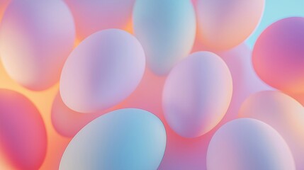 Unusually painted colorful neon pastel easter eggs arranged on a simple plain background, illuminated by a warm, inviting light, evoking a sense of joy and celebration. top view , flat lay