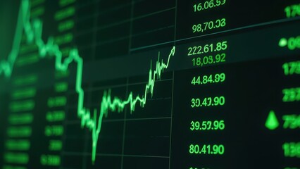 Sustainable Investing concept Financial graph displaying upward trends in green on a digital screen.