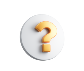 White circular button featuring a golden question mark, symbolizing help and inquiry. 3d illustration