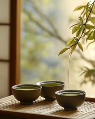 Serene Green Tea in Traditional Japanese Setting