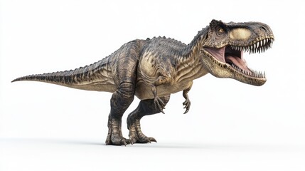 Obraz premium Powerful Tyrannosaurus Rex 3D Model on White Background